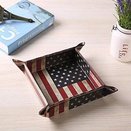 Valet Tray Desktop Storage Organizer, Vegan Leather Catchall Tray Bedside Vanity Tray Nightstand Caddy Holder for Remote Controller, Watch, Keys, Phone, Wallet, Sunglasses, Jewelry - Flag