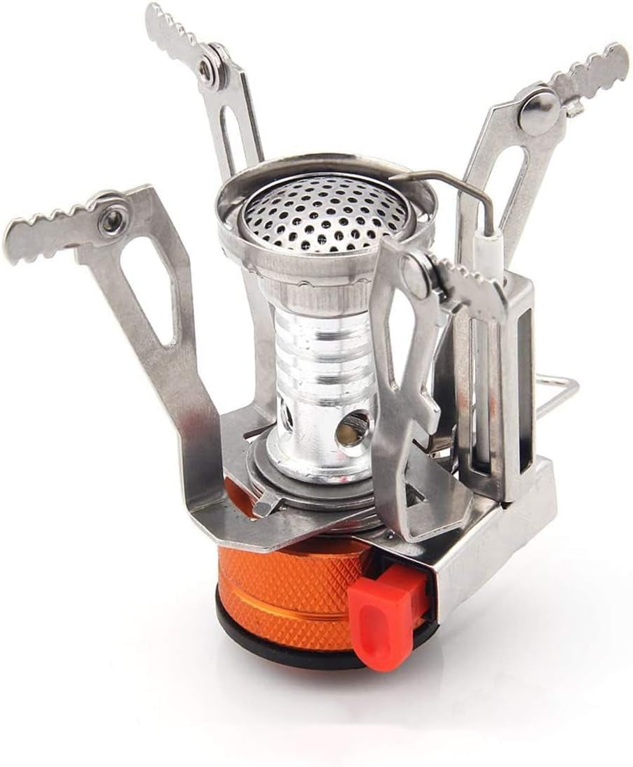 Backpacking Stove Portable Camping Stove with Piezo Ignition Stable Supports Ultralight Stove for Camping Hiking and Backpacking Trips Cooking (Orange)