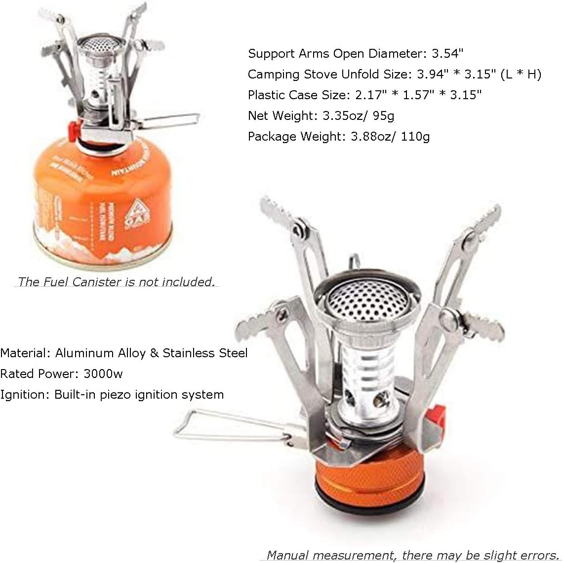 Backpacking Stove Portable Camping Stove with Piezo Ignition Stable Supports Ultralight Stove for Camping Hiking and Backpacking Trips Cooking (Orange)