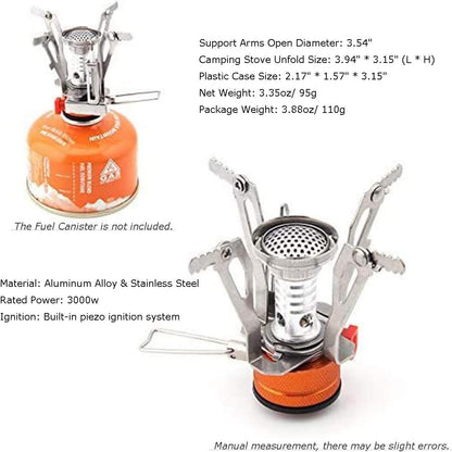 Backpacking Stove Portable Camping Stove with Piezo Ignition Stable Supports Ultralight Stove for Camping Hiking and Backpacking Trips Cooking (Orange)